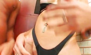 Dishy blonde trannie Duda Galhoti with firm tits gets his booty drilled by a huge boner in many poses